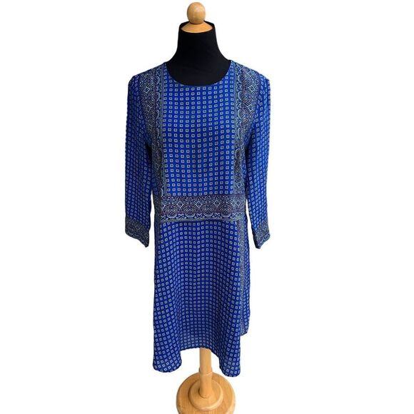 Madewell Silk Ascot Grid Keyhole Shift Flare Silk Dress Size Small - Picture 3 of 8